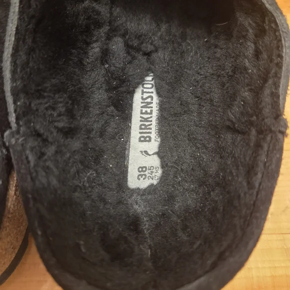 Birkenstock Buckley Shearling Clogs Black Suede Shoes Women's Size 38 - Picture 6 of 8